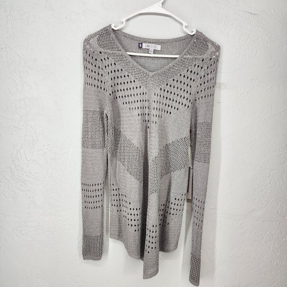 Chic Elevated Silver Gray Metallic Knit Sweater | Jennifer Lopez Size Medium NWT